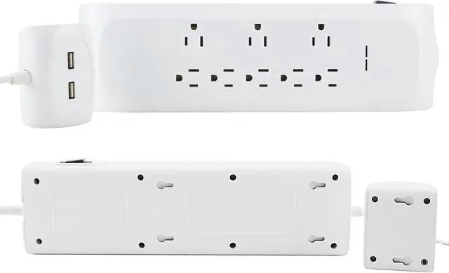 Alt view image 2 of 7 - 8 Outlet Surge Protector Power Strip with2 USB Charging Ports (2.4A), 6 + 4 FT Extension Cord with Straight Plug, 2400 Joules Overload Portection,Wall Mountable, ETL Listed, White