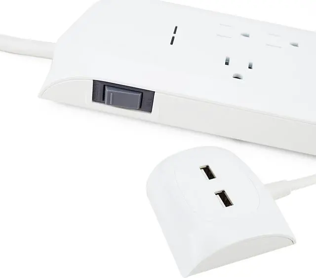 Alt view image 4 of 7 - 8 Outlet Surge Protector Power Strip with2 USB Charging Ports (2.4A), 6 + 4 FT Extension Cord with Straight Plug, 2400 Joules Overload Portection,Wall Mountable, ETL Listed, White