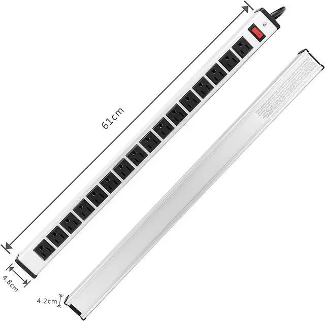Alt view image 2 of 6 - 16 Outlets Heavy Duty Metal Socket Power Strip,Oviitech 15-Foot Long Extension Cord with Circuit Breaker. Mounting Brackets Included,Workshop/Industrial use, ETL Certified,Black