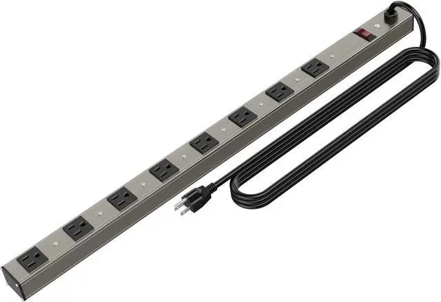 Main image of 8 Outlets Surged Aluminum Alloy Heavy Duty Metal Socket Power Strip,Oviitech 6-Foot Long Extension Cord with Surge protection.ETL Certified,Aluminum alloy silver with black hole
