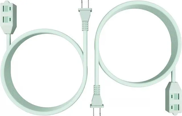 Main image of Oviitech 2 Prong outlet Power Strip, 3 outlet, 8 Ft Extension Cord With Child Safety Slide Outlet Covers,Use in Indoor Rated, Home,Office or Kitchen,Mint Green,2 Pack.