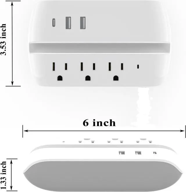 Alt view image 2 of 5 - OviiTech Power Strip With USB-C,Surge Protector Power Strip,3 AC Outlets with 2 Smart USB Charging Ports(2A) and 1 Type-C Charging Ports (5A), 6 Foot Heavy Duty Extension Power Cord,With Phone Holder