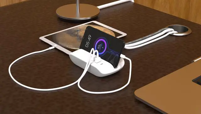 Alt view image 4 of 5 - OviiTech Power Strip With USB-C,Surge Protector Power Strip,3 AC Outlets with 2 Smart USB Charging Ports(2A) and 1 Type-C Charging Ports (5A), 6 Foot Heavy Duty Extension Power Cord,With Phone Holder