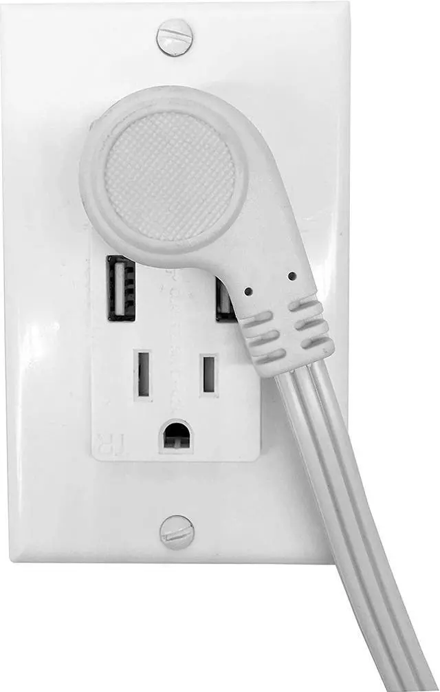 Alt view image 3 of 6 - 8 Foot Flat Plug Extension Cord, Basics Indoor 3 Prong Grounded Wire, Angled Plug, White, UL Listed 2PK