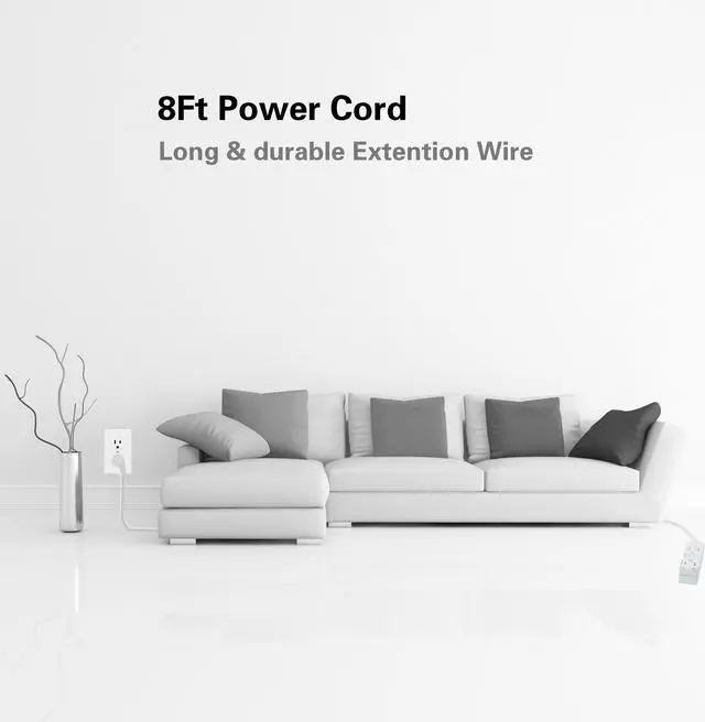 Alt view image 5 of 6 - 8 Foot Flat Plug Extension Cord, Basics Indoor 3 Prong Grounded Wire, Angled Plug, White, UL Listed 2PK