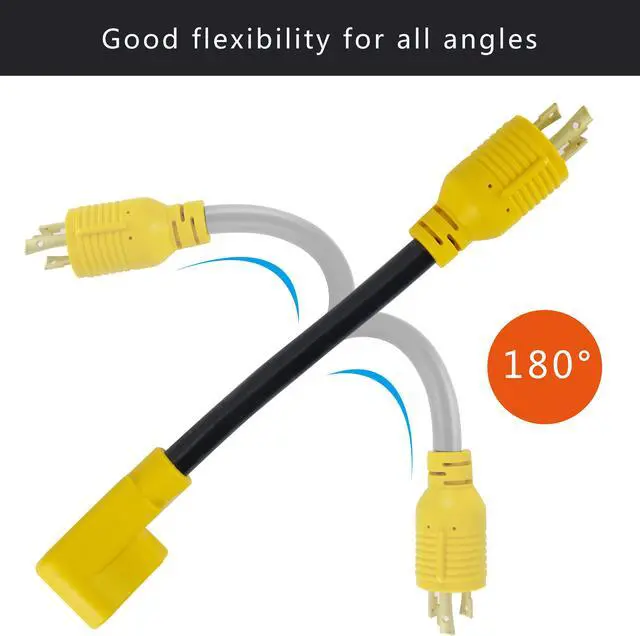 Alt view image 3 of 5 - 3 Prong RV Generator Adapter Cord,NEMA L5-30P to TT-30R,30 Amp 125V Generator to RV Adapter with 1FT,Heavy Duty STW 10/3 Cord, Yellow
