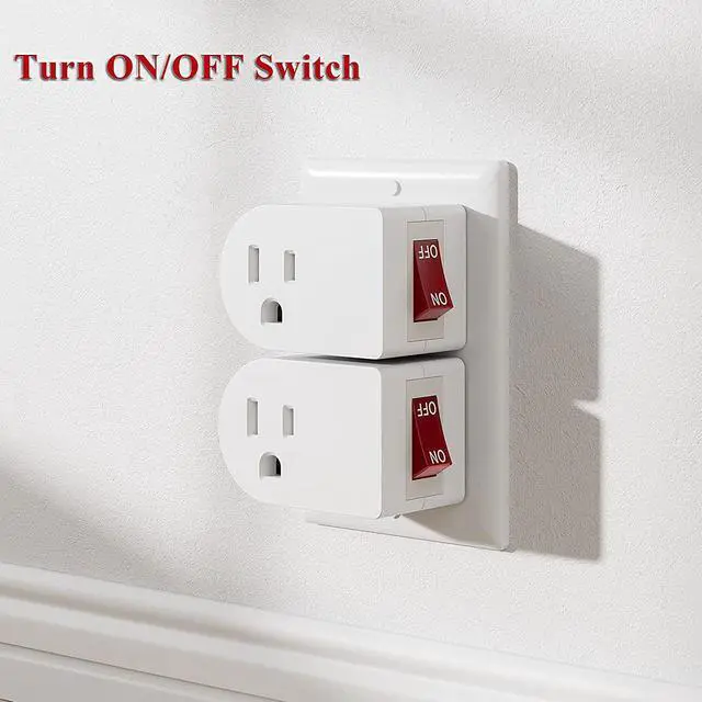 Alt view image 4 of 5 - Oviitech 2 Pack Grounded Outlet Wall Tap Adapter with On/Off Power Switch,Single Outlet with Switch in White