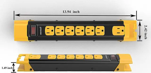 Alt view image 2 of 3 - Oviitech 7 Outlets Mountable Heavy Duty Surge Protector Metal Power Strip ,900 Joules,15A Circuit Breaker with 6 Foot Long Extension Cord, Yellow&Black,ETL Listed
