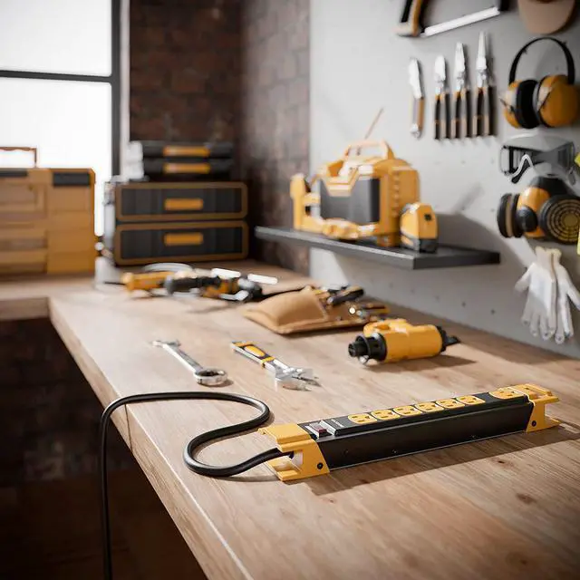 Alt view image 3 of 3 - Oviitech 7 Outlets Mountable Heavy Duty Surge Protector Metal Power Strip ,900 Joules,15A Circuit Breaker with 6 Foot Long Extension Cord, Yellow&Black,ETL Listed