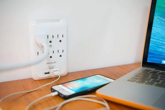 Alt view image 4 of 6 - Multi-Function Wall Mount Outlet Adapter, Surge Protector Charging Station, OviiTech Dual 2.1AMP USB Charging Ports,6 AC Socket Outlet Splitter Plugs,White,ETL Certified