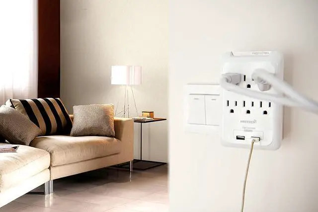 Alt view image 5 of 6 - Multi-Function Wall Mount Outlet Adapter, Surge Protector Charging Station, OviiTech Dual 2.1AMP USB Charging Ports,6 AC Socket Outlet Splitter Plugs,White,ETL Certified