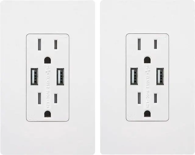 Main image of Outlet with USB High Speed Charger 4.2A Charging Capability,Duplex Receptacle 15 A, Tamper Resistant Wall socket USB Outlet,Child Proof Safety,Screwless Wall Plate,White (2 Pack)