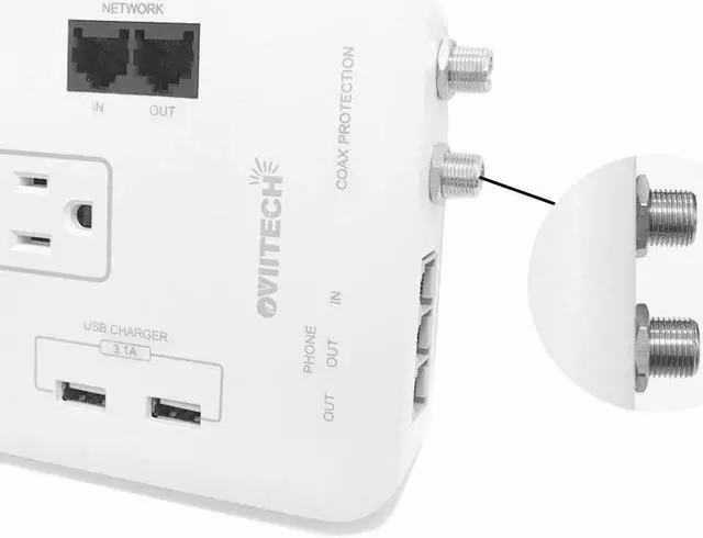 Alt view image 5 of 7 - OviiTech 12 Outlet All-In-One Mountable Surge Protector Power Strip with2 USB Charging Ports(3.1A Total and Phone/Ethernet/Coax Protection,6 Foot Heavy Duty Extension Cord,4380 Joules,White,ETL Listed