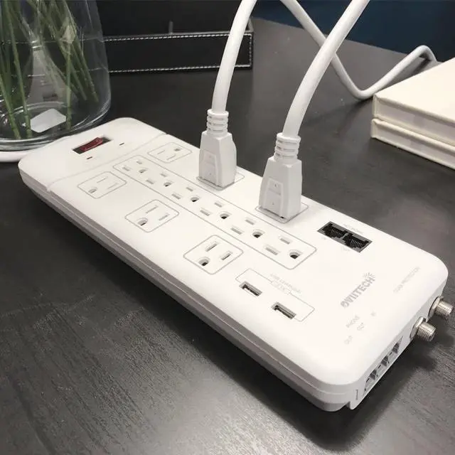 Alt view image 6 of 7 - OviiTech 12 Outlet All-In-One Mountable Surge Protector Power Strip with2 USB Charging Ports(3.1A Total and Phone/Ethernet/Coax Protection,6 Foot Heavy Duty Extension Cord,4380 Joules,White,ETL Listed