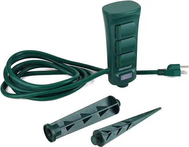 Alt view image 4 of 6 - Oviitech 6-Outlet Outdoor Yard Power Stake with Weatherproof Cover and ON/Off Switch,9 Ft Long Extension Cord Power Strip, Weather Resistant, ETL Certified, Green