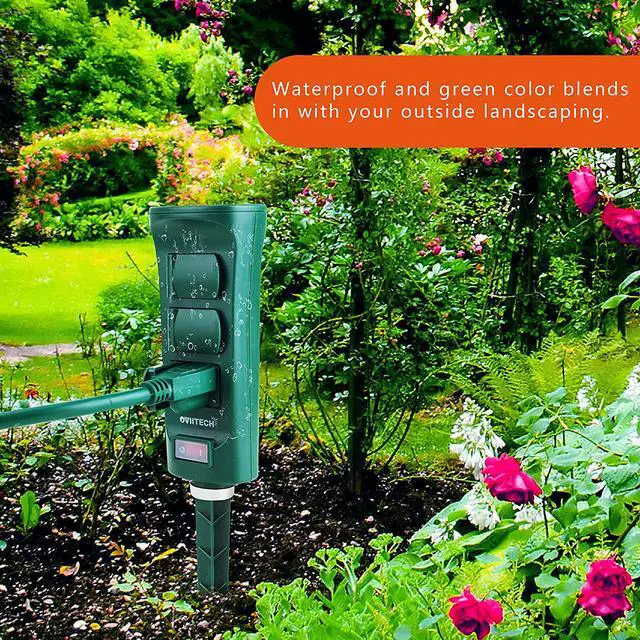 Alt view image 6 of 6 - Oviitech 6-Outlet Outdoor Yard Power Stake with Weatherproof Cover and ON/Off Switch,9 Ft Long Extension Cord Power Strip, Weather Resistant, ETL Certified, Green