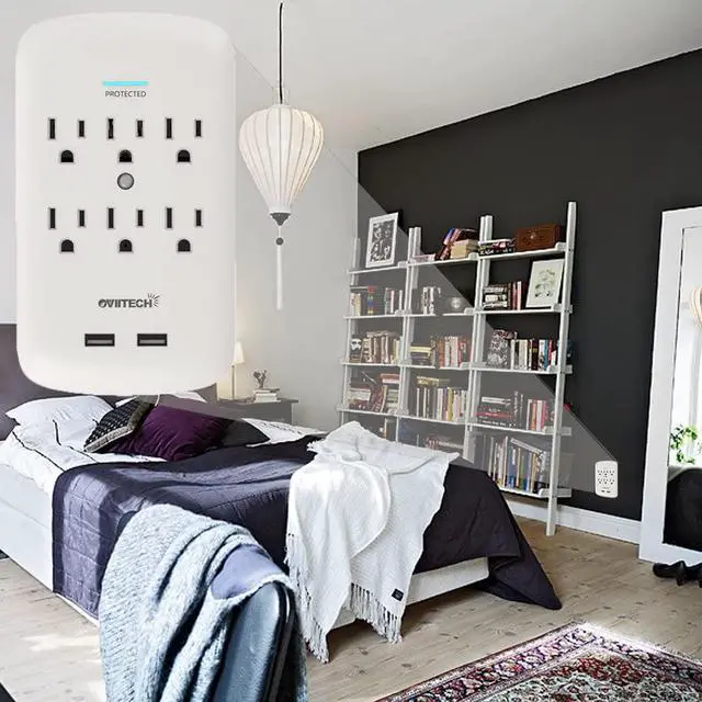 Alt view image 5 of 6 - Oviitech 6 Outlet Surge Protector,900 Joules Wall Adapter Tap with 2 USB Charger, Dual 3.1A USB Ports, 3-Prong Wall Mount Outlet Plugs,ETL Listed,White
