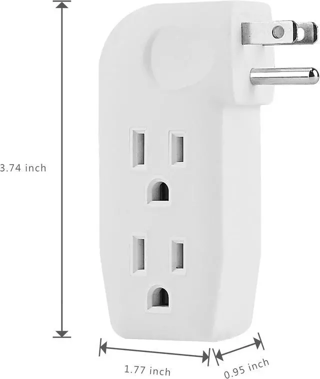 Alt view image 2 of 3 - 3 Way Outlet Vertical Wall Tap Splitter Adapter with 3 Prong Plug for Behind Furniture, Hard Plastic,UL Listed,2PK