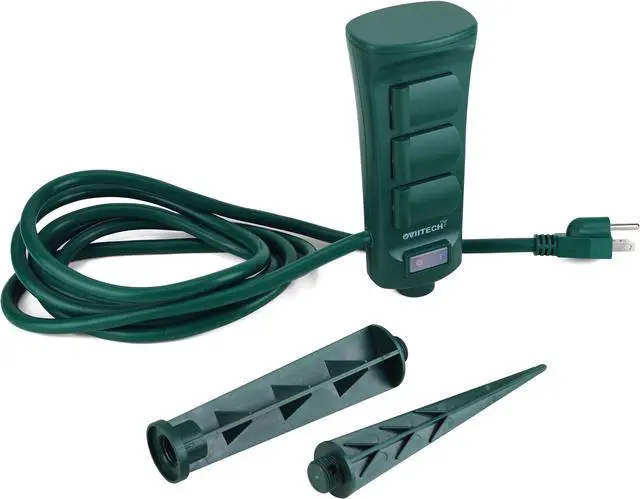 Alt view image 4 of 6 - Outdoor Power Strip Weatherproof with 6 Foot Extension Cord, 6-Outlet Yard Power Stake with ON/Off Switch, ETL Certified, Green