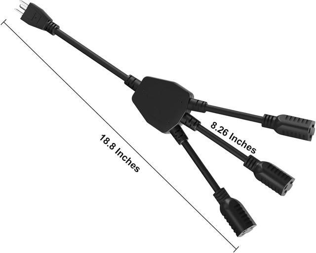 Alt view image 3 of 6 - oviitech 1 to 3 Power Cord Splitter Cable, 1.5FT Indoor 3 Prong Power Strip for Halloween Lights, Christmas Decorations, Computer, Scanner, Transformer, and LED Stage Light,16/3 SJT,Black,1pack