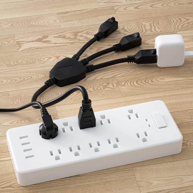 Alt view image 5 of 6 - oviitech 1 to 3 Power Cord Splitter Cable, 1.5FT Indoor 3 Prong Power Strip for Halloween Lights, Christmas Decorations, Computer, Scanner, Transformer, and LED Stage Light,16/3 SJT,Black,1pack