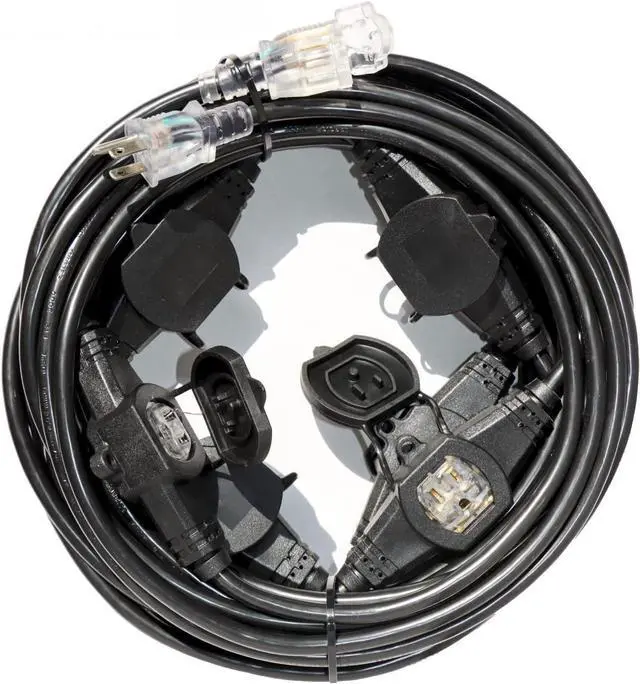 Main image of 50FT Power Extension Cord 3 Prong, 14 Gauge SJTW 5-15R Cable Male Plug to Female Connector,7 Outlet Cable,Multiple Evenly-Spaced Plug,Suitable for Stage Setting or Outdoor,UL Certified Outlet Cable