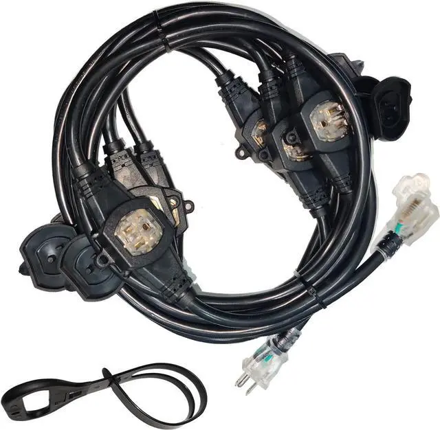 Main image of 25Ft Power Extension Cord 3 Prong, 12 Gauge SJTW 5-15R Cable Male Plug to Female Connector,7 Outlet Cable,Multiple Evenly-Spaced Plug,Suitable for Stage Setting or Outdoor,UL Certified Outlet Cable