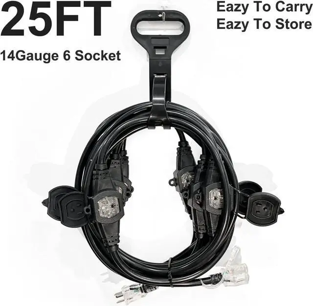 Alt view image 2 of 7 - 25Ft Power Extension Cord 3 Prong, 12 Gauge SJTW 5-15R Cable Male Plug to Female Connector,7 Outlet Cable,Multiple Evenly-Spaced Plug,Suitable for Stage Setting or Outdoor,UL Certified Outlet Cable