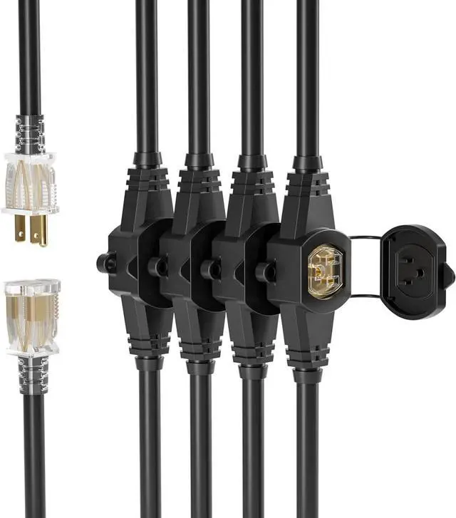 Alt view image 3 of 7 - 25FT Power Extension Cord 3 Prong, 14 Gauge SJTW 5-15R Cable Male Plug to Female Connector,5 Outlet Cable,Multiple Evenly-Spaced Plug,Suitable for Stage Setting or Outdoor,UL Certified Outlet Cable