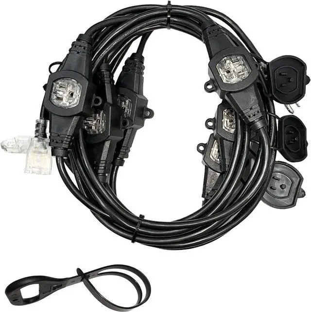 Main image of 25FT Power Extension Cord 3 Prong, 16 Gauge SJTW 5-15R Cable Male Plug to Female Connector,7 Outlet Cable,Multiple Evenly-Spaced Plug,Suitable for Stage Setting or Outdoor,UL Certified Outlet Cable