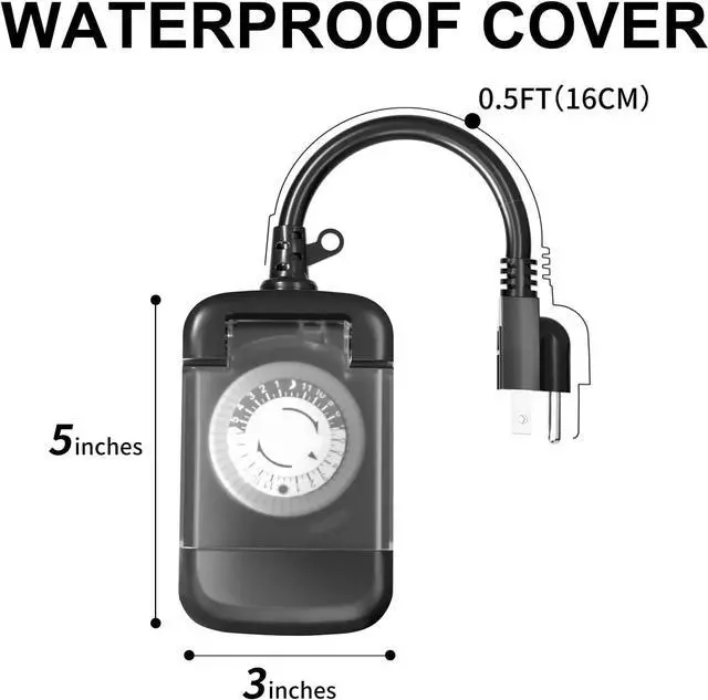 Alt view image 3 of 7 - 24 Hour Outdoor Mechanical Timer Switch with Two Ground outlets, Variable on/Off Setting Every 30 Minutes, 48 pin Setting dial, up to 24 Events per Day,ETL Listed,Black
