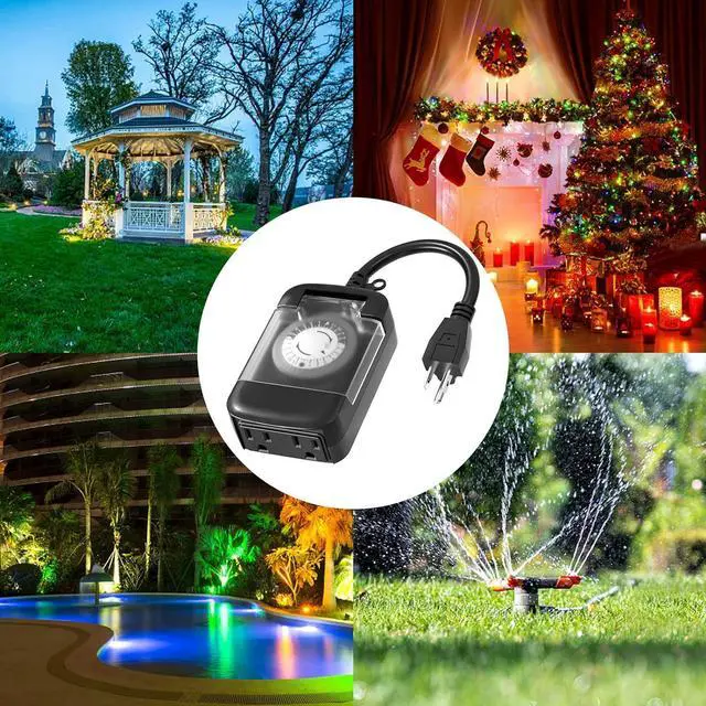 Alt view image 6 of 7 - 24 Hour Outdoor Mechanical Timer Switch with Two Ground outlets, Variable on/Off Setting Every 30 Minutes, 48 pin Setting dial, up to 24 Events per Day,ETL Listed,Black