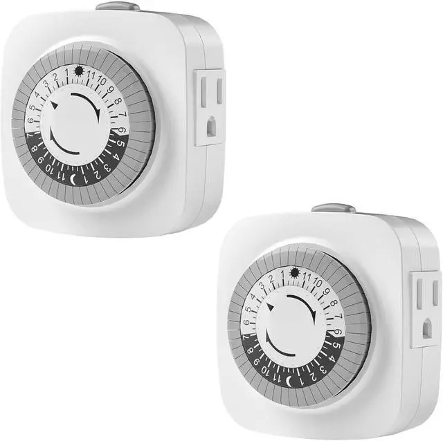 Main image of 24 Hour Indoor Mechanical Timer with 2 Ground 3 Plug Socket Timer,30 min Daily on/Off Cycle for Lamps, Christmas Tree Lights, ETL Certified, White,2 Pack