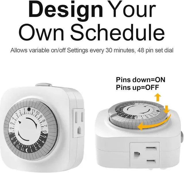 Alt view image 3 of 6 - 24 Hour Indoor Mechanical Timer with 2 Ground 3 Plug Socket Timer,30 min Daily on/Off Cycle for Lamps, Christmas Tree Lights, ETL Certified, White,2 Pack