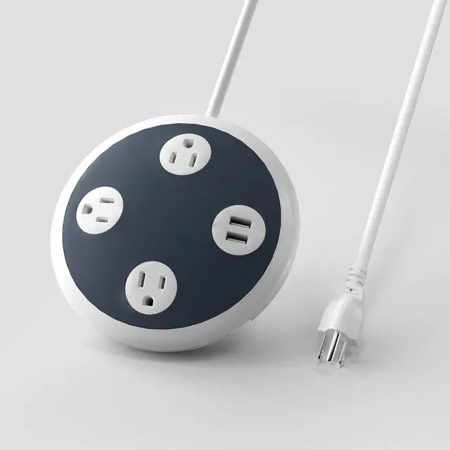 Main image of 3 Multi Outlet Power Strip Surge Protector with 2 Quick USB Charging Ports, OviiTech Round Desktop Charging Station,UFO Shape, ETL Certified, White
