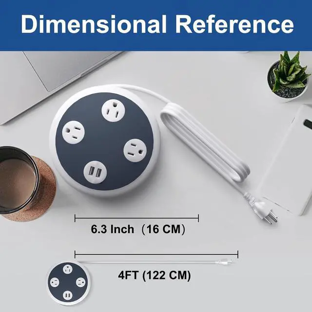 Alt view image 3 of 3 - 3 Multi Outlet Power Strip Surge Protector with 2 Quick USB Charging Ports, OviiTech Round Desktop Charging Station,UFO Shape, ETL Certified, White