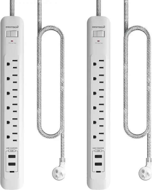 Main image of Oviitech Surge Protector Power Strip with USB Port,6 AC Outlets with 3 USB Ports Power Strip(2 usb-A,1 usb-C),5FT Extension Cord Flat Plug for Home, Office, Travel and Dorm Room,White,2 pack,ETL Liste