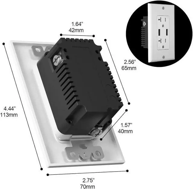 Alt view image 5 of 7 - Outlet with USB High Speed Charger 4.2A Charging Capability,20 Amp Tamper-Resistant Receptacle Wall Socket USB Outlet,ETL Listed,Wall Plate Included,White(6 Pack)