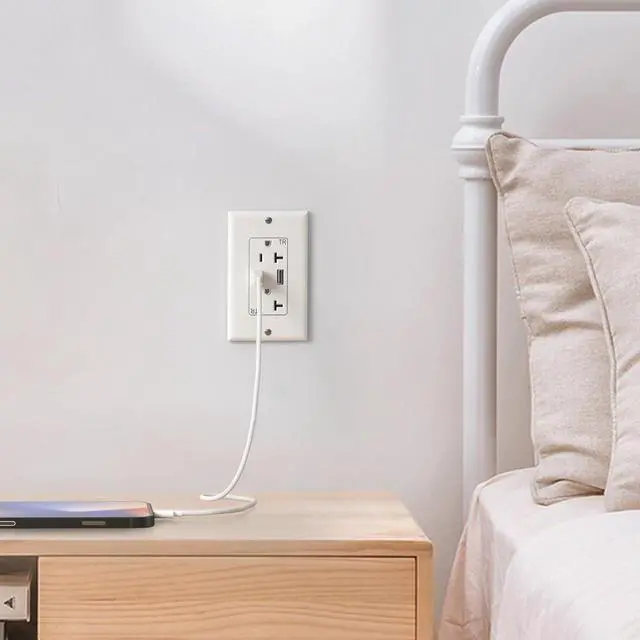 Alt view image 6 of 7 - Outlet with USB High Speed Charger 4.2A Charging Capability,20 Amp Tamper-Resistant Receptacle Wall Socket USB Outlet,ETL Listed,Wall Plate Included,White(6 Pack)