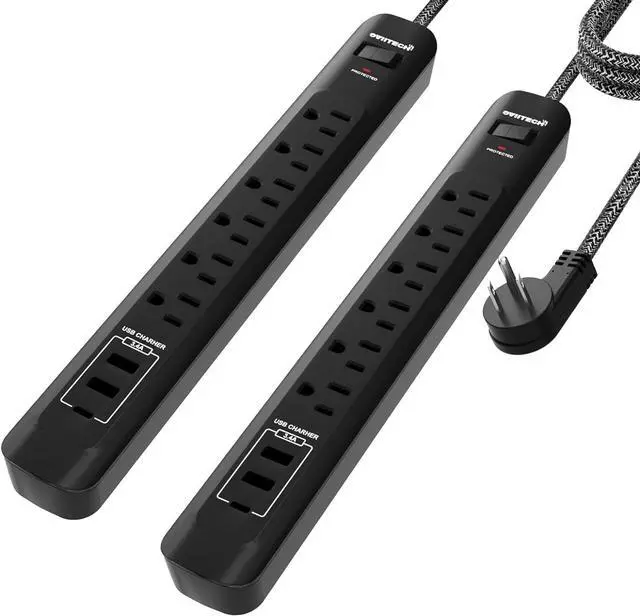 Main image of Oviitech Surge Protector Power Strip with USB Port,6 AC Outlets with 3 USB Ports Power Strip(2 usb-A,1 usb-C),10FT Extension Cord Flat Plug for Home, Office, Travel and Dorm Room,Black,2 pack,ETL List
