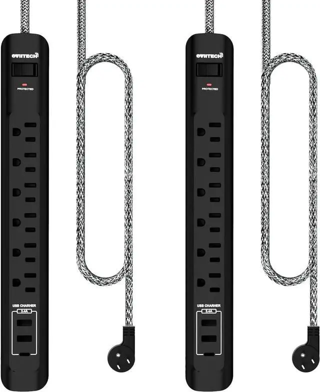 Main image of Oviitech Surge Protector Power Strip with USB Port,6 AC Outlets with 3 USB Ports Power Strip(2 usb-A,1 usb-C),5FT Extension Cord Flat Plug for Home, Office, Travel and Dorm Room,Black,2 pack,ETL Liste