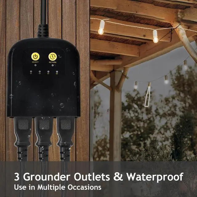 Alt view image 3 of 6 - Outdoor Dimmer, 3 Grounded Outlets for String Lights, 100Ft Remote Control, Lamp Dimmer Timer Plug in, Outdoor Waterproof for Dimmable LED/Tungsten Bulb/Patio Lights