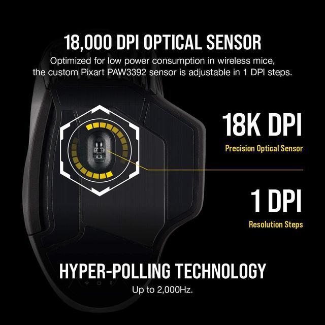 Alt view image 9 of 12 - Corsair DARK CORE RGB PRO CH-9315411-NA Black 8 Buttons 1 x Wheel USB 2.0 Type-A SLIPSTREAM/Bluetooth Wireless, Wired Optical FPS/MOBA Gaming Mouse, Backlit RGB LED