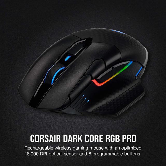 Alt view image 12 of 12 - Corsair DARK CORE RGB PRO CH-9315411-NA Black 8 Buttons 1 x Wheel USB 2.0 Type-A SLIPSTREAM/Bluetooth Wireless, Wired Optical FPS/MOBA Gaming Mouse, Backlit RGB LED