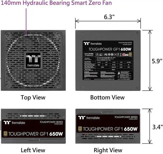 Alt view image 17 of 18 - Thermaltake Toughpower GF1 650W 80+ Gold SLI/Crossfire Ready Ultra Quiet 140mm Hydraulic Bearing Smart Zero Fan Full Modular Power Supply 10 Year Warranty - PS-TPD-0650FNFAGU-1
