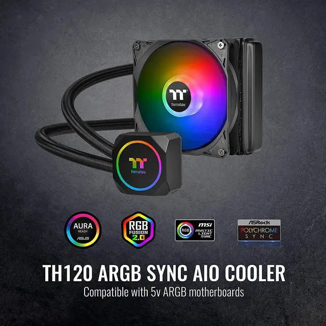 Alt view image 14 of 19 - Thermaltake TH120 ARGB Motherboard Sync Edition Intel/AMD All-in-One Liquid Cooling System 120mm High Efficiency Radiator CPU Cooler, CL-W285-PL12SW-A LGA 1700 Compatible