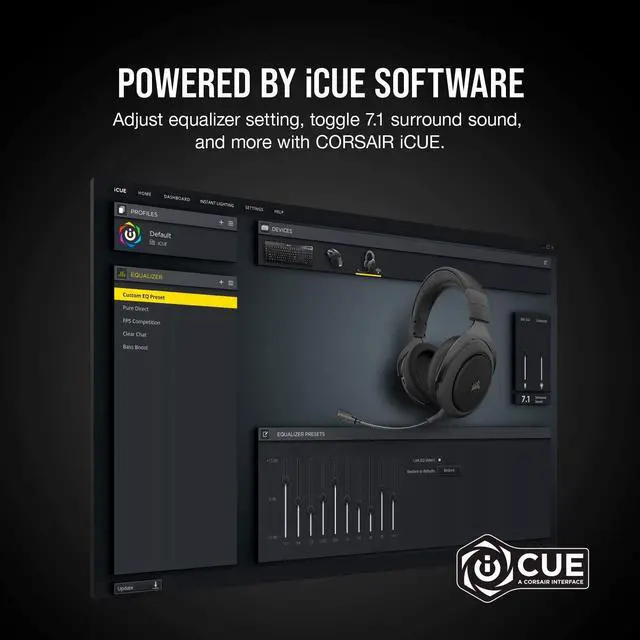 Alt view image 13 of 16 - Corsair HS70 Pro Wireless Gaming Headset - 7.1 Surround Sound Headphones for PC, MacOS, PS5, PS4 - Discord Certified - 50mm Drivers – Carbon