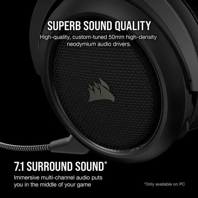 Alt view image 12 of 16 - Corsair HS70 Pro Wireless Gaming Headset - 7.1 Surround Sound Headphones for PC, MacOS, PS5, PS4 - Discord Certified - 50mm Drivers – Carbon