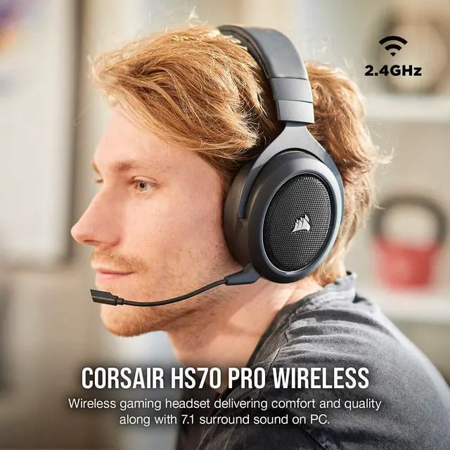 Alt view image 15 of 16 - Corsair HS70 Pro Wireless Gaming Headset - 7.1 Surround Sound Headphones for PC, MacOS, PS5, PS4 - Discord Certified - 50mm Drivers – Carbon