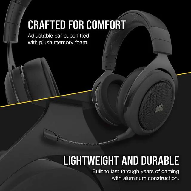 Alt view image 16 of 16 - Corsair HS70 Pro Wireless Gaming Headset - 7.1 Surround Sound Headphones for PC, MacOS, PS5, PS4 - Discord Certified - 50mm Drivers – Carbon